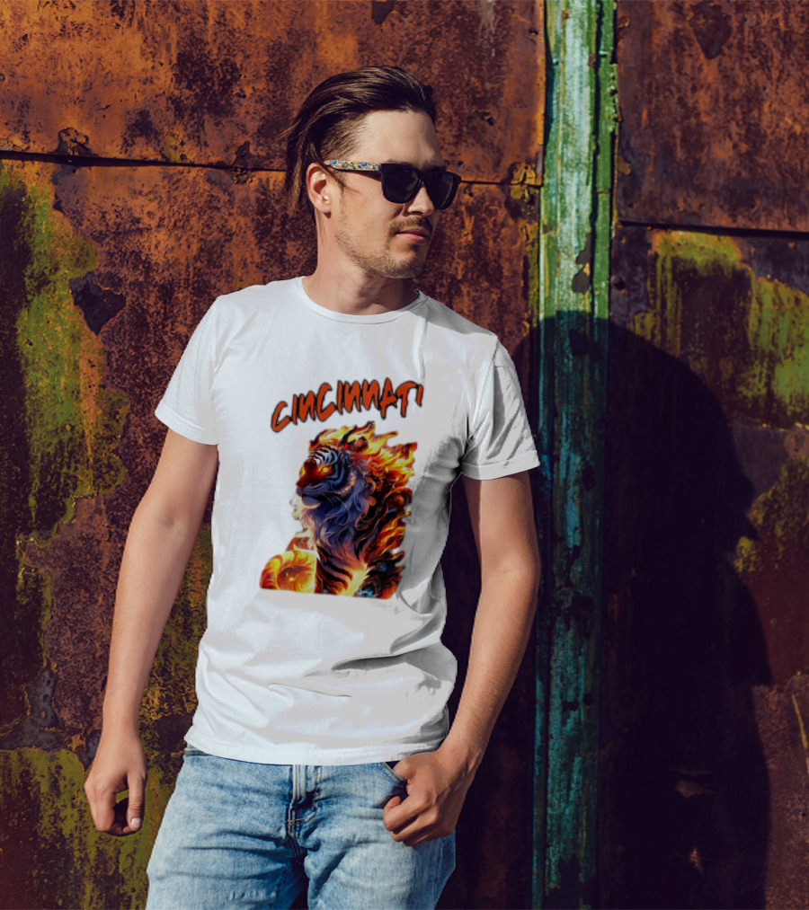 Cincinnati The Bengel’s Live Old West Football Tiger Flame T-Shirt