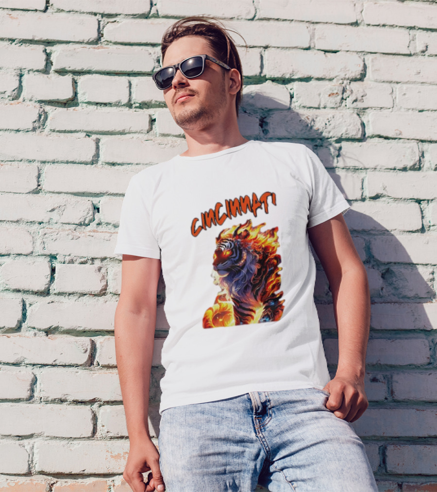 Cincinnati The Bengel’s Live Old West Football Tiger Flame T-Shirt