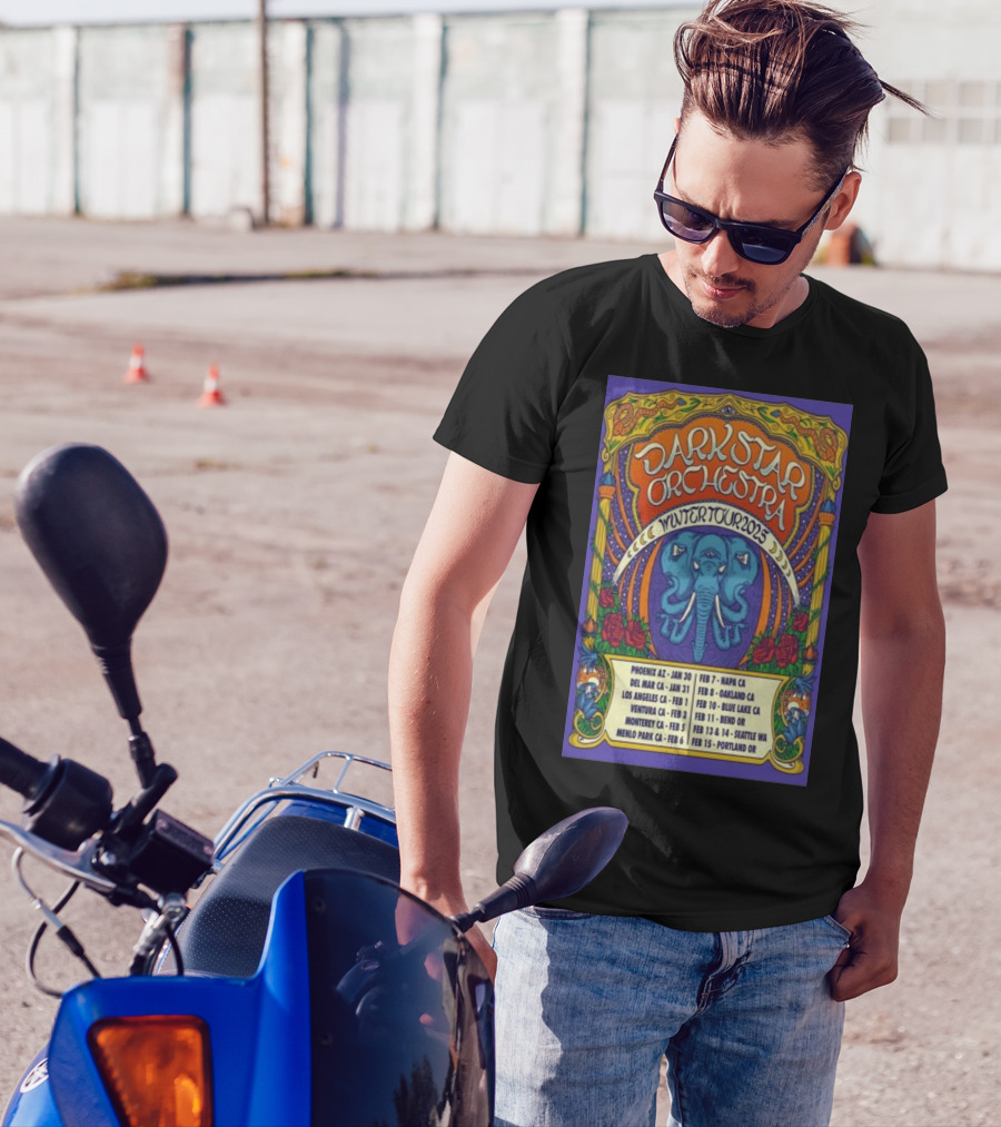 Dark Star Orchestra Winter Tour 2025 Psychedelic Elephant And Roses With Tour Dates In U.S. Cities T-Shirt