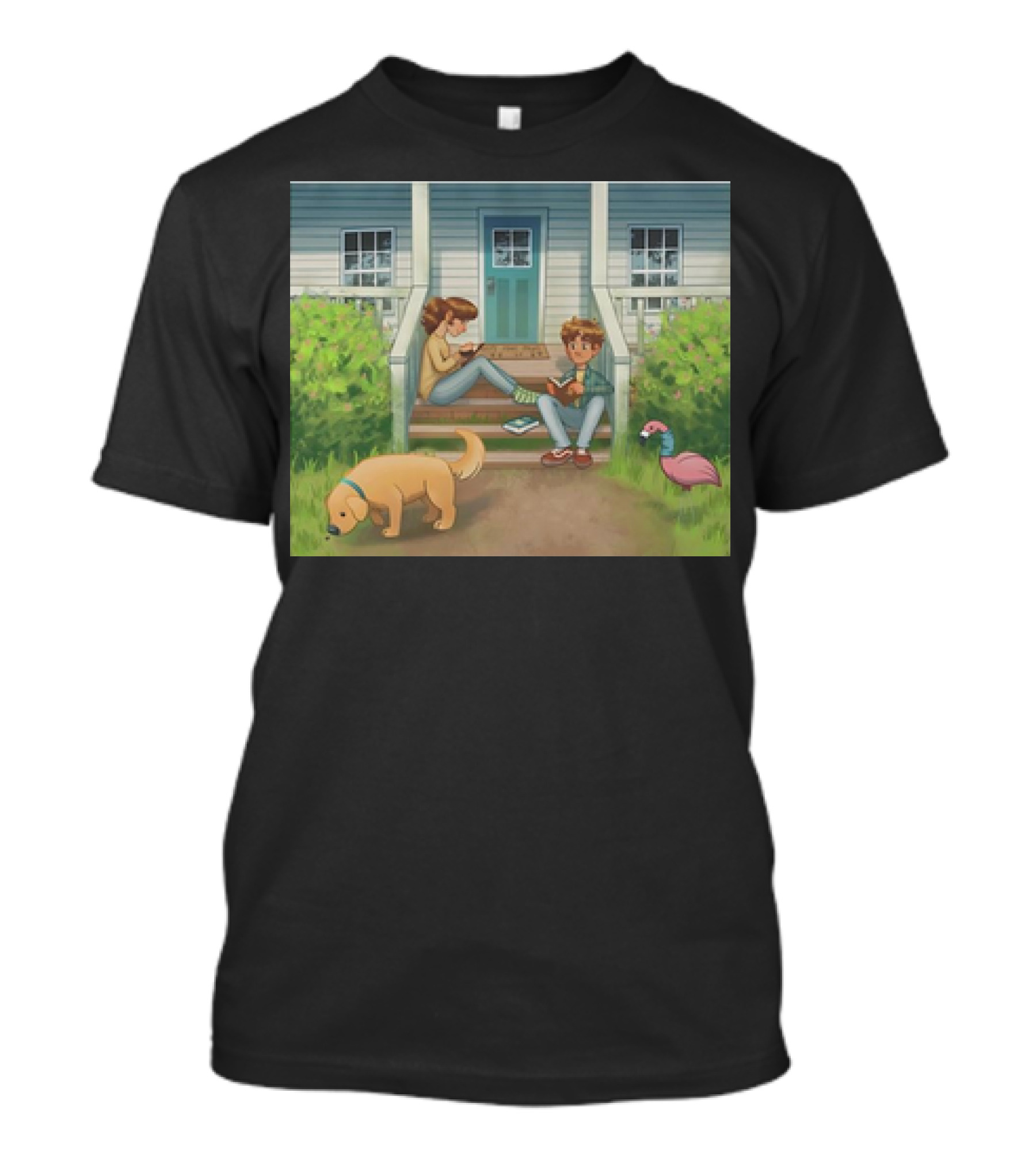 McHall’s Front Porch With Kids Reading And Dog In Yard Scene T-Shirt