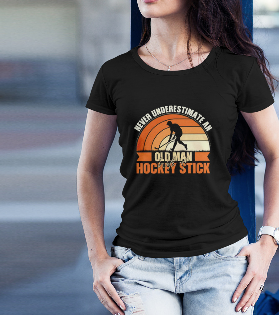 Never Underestimate An Old Man With A Hockey Stick Vintage T-Shirt
