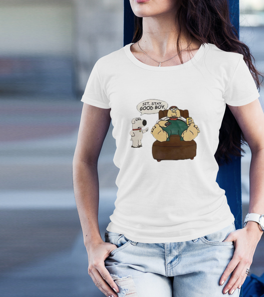 Family Guy Sit Stay Good Boy Brian And Peter Couch Scene T-Shirt