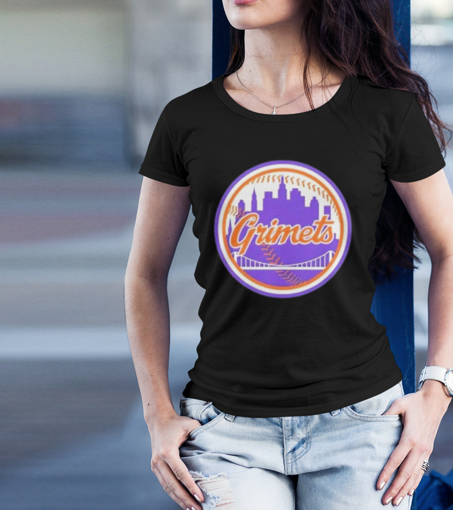 Grimets Ny Mets Skyline Purple Baseball Circle T-Shirt