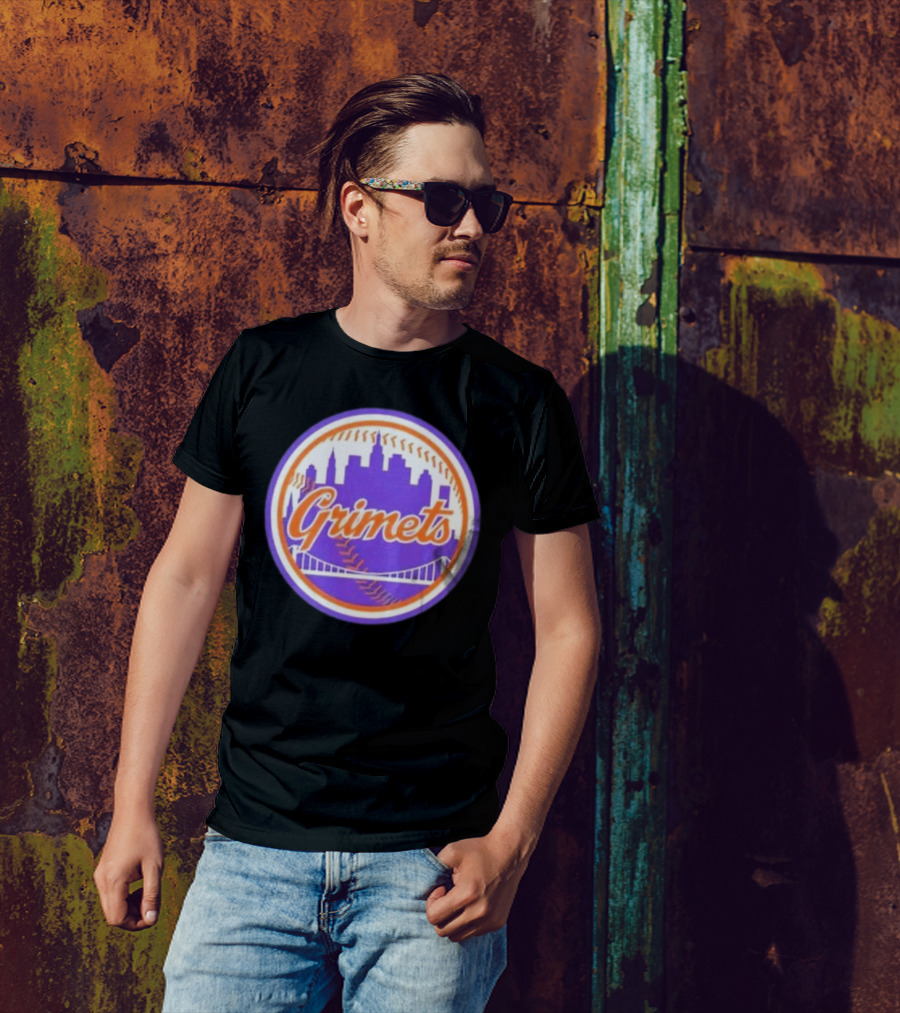 Grimets Ny Mets Skyline Purple Baseball Circle T-Shirt
