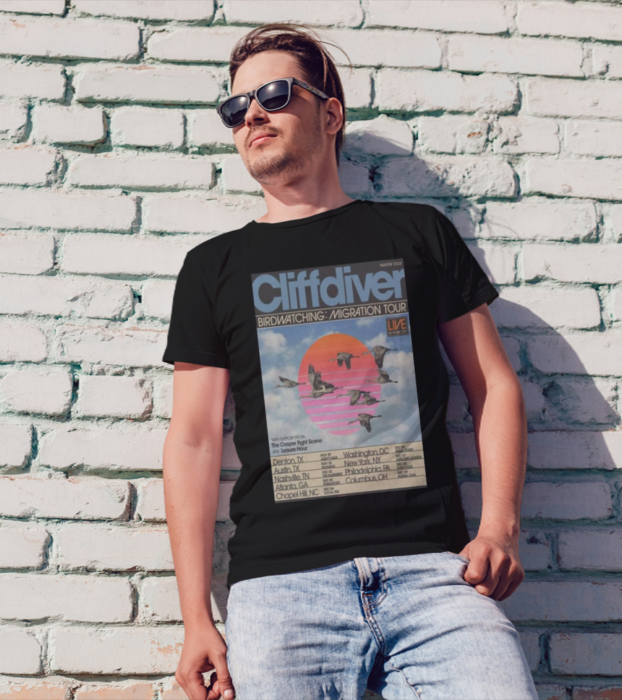 Cliffdiver Birdwatching Migration Tour Winter 2024 Live Denton TX Nashville TN Atlanta GA Washington DC New York NY Philadelphia PA T-Shirt
