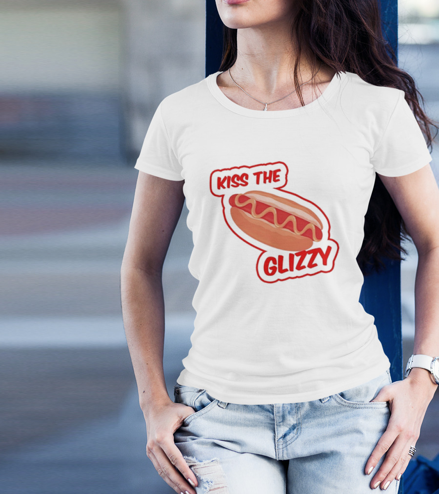 Kiss The Glizzy Hot Dog Bold Text With Mustard And Ketchup T-Shirt