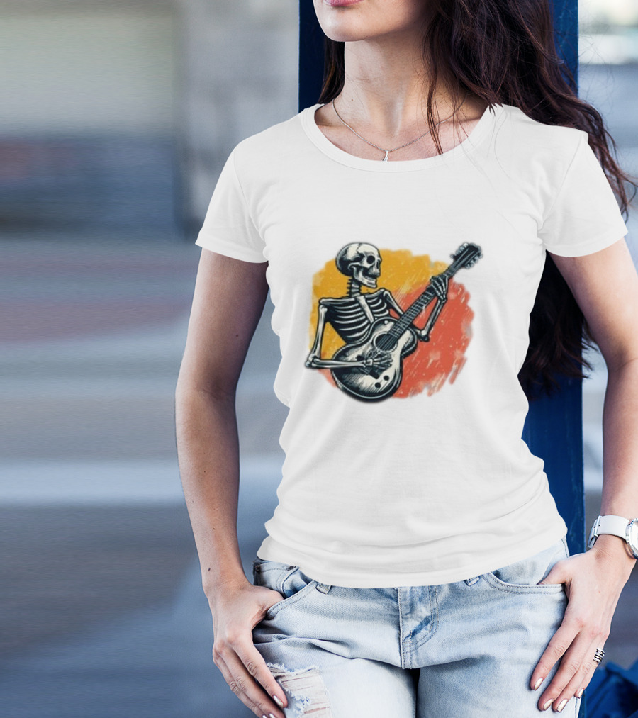 Skeleton Playing Guitar Rock Band T-Shirt