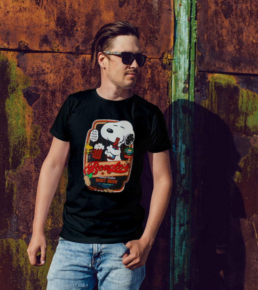 Snoopy And Woodstock Beagle's Peanut Butter Root Beer Good Grief Co Happiness T-Shirt