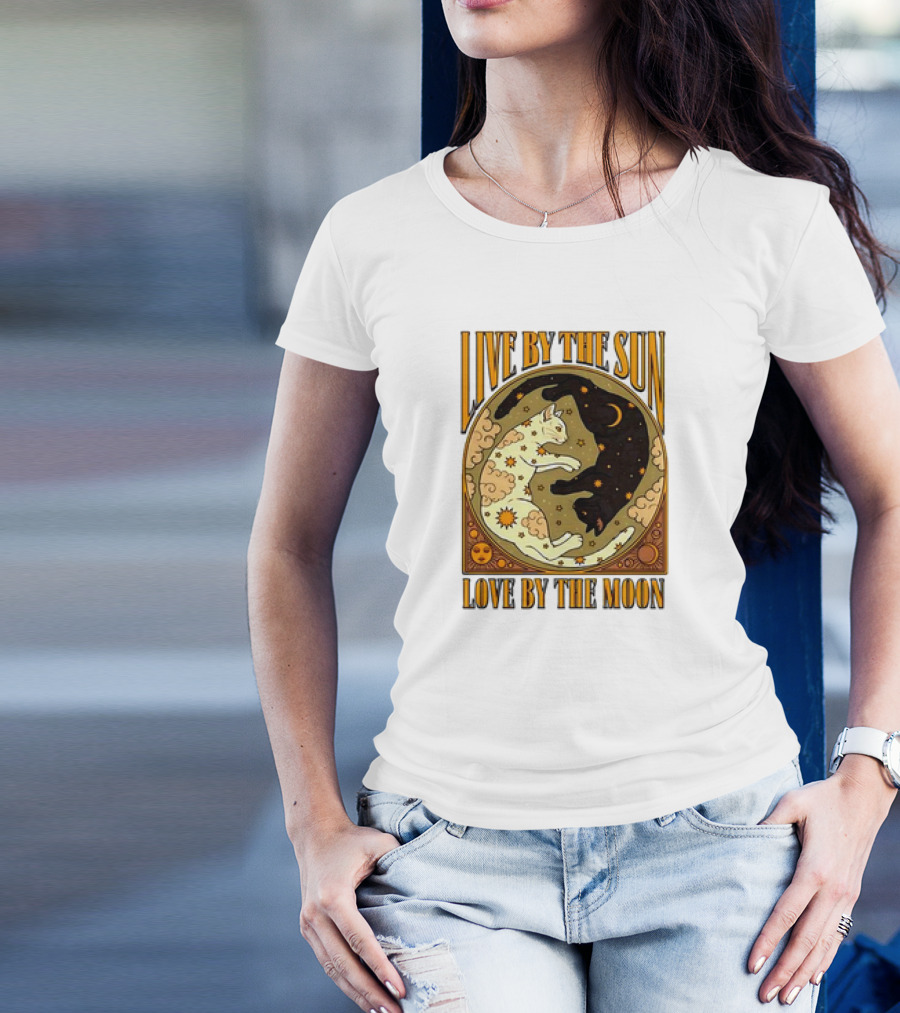 Live By The Sun Love By The Moon Retro Cats T-Shirt