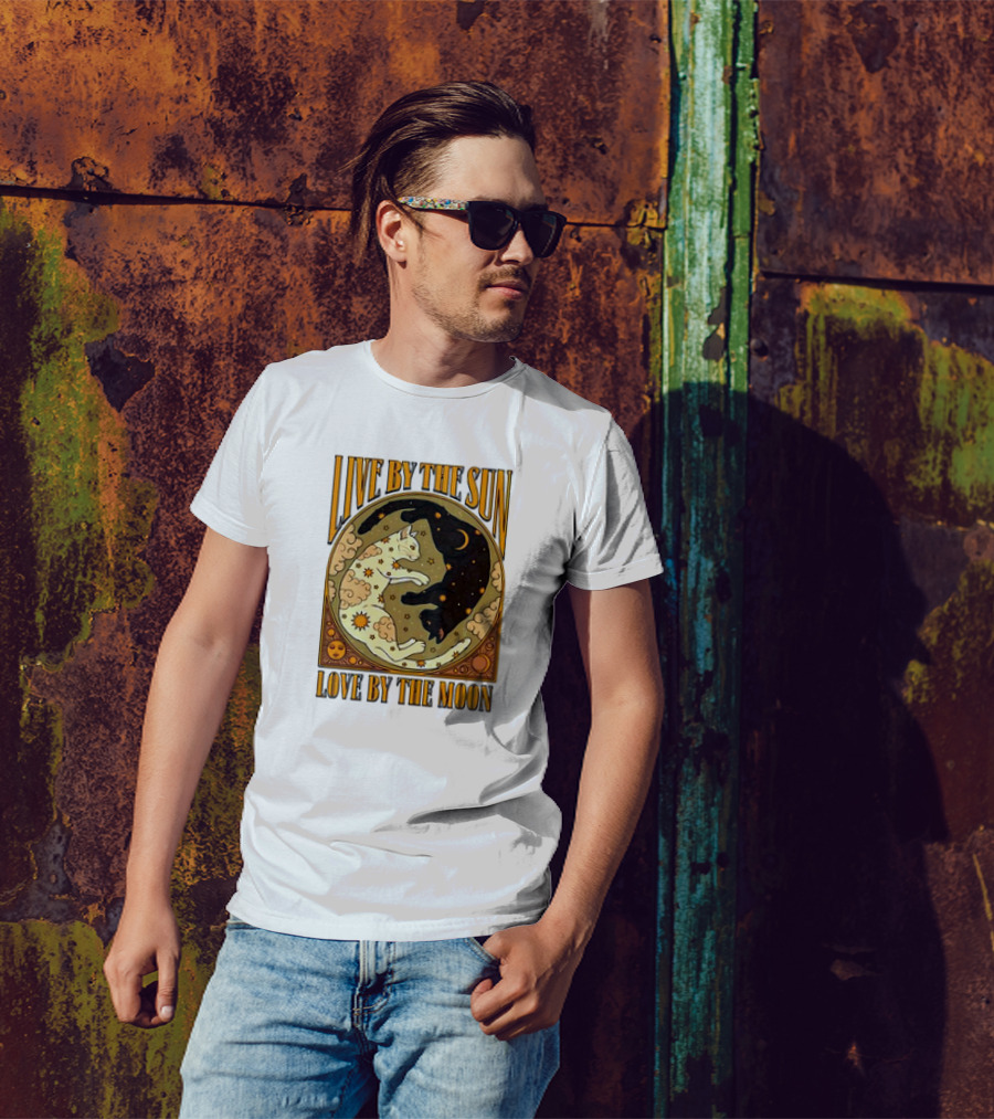 Live By The Sun Love By The Moon Retro Cats T-Shirt