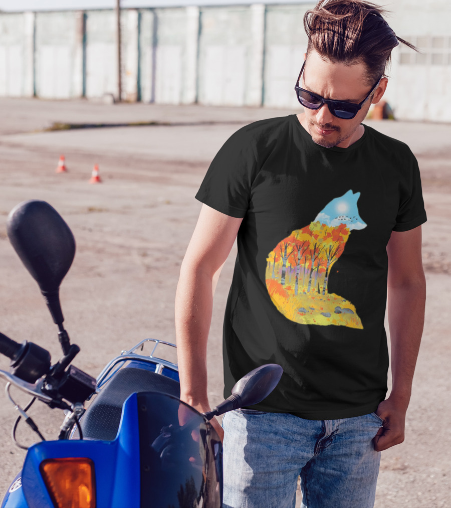 Fox Autumn Forest Landscape With Sun And Birds - I Am The Forest II T-Shirt