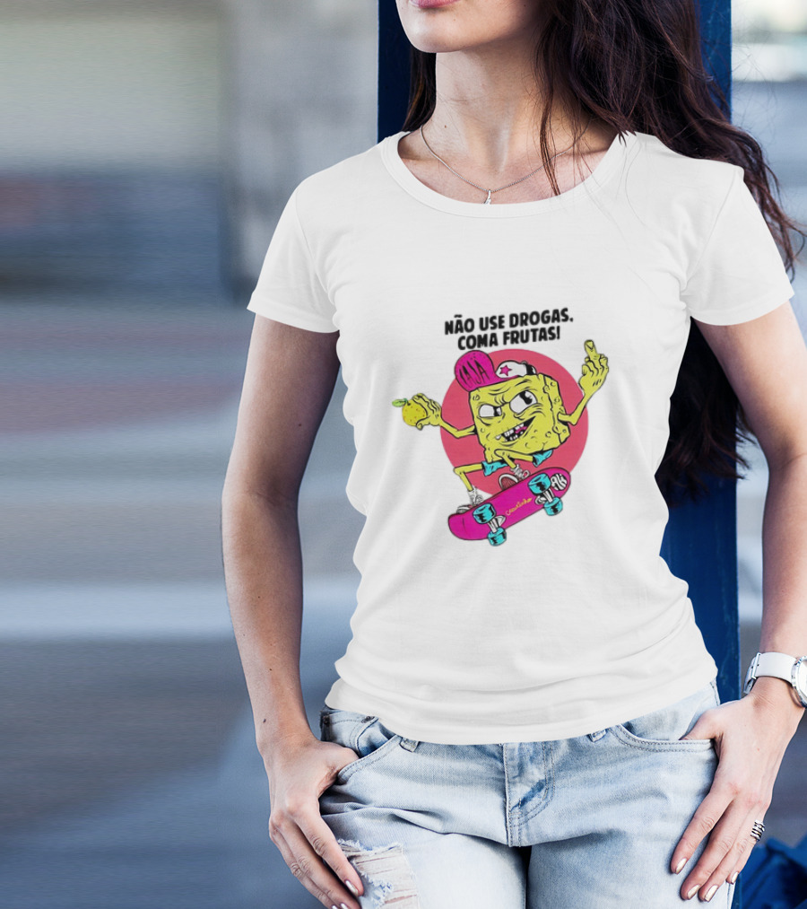 Crackinho Não Use Drogas Coma Frutas Skateboard T-Shirt