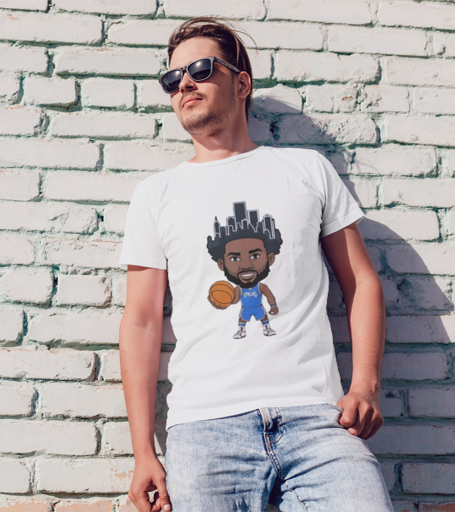 Philadelphia 76ers Philly Baller Cartoon Skyline Hair T-Shirt