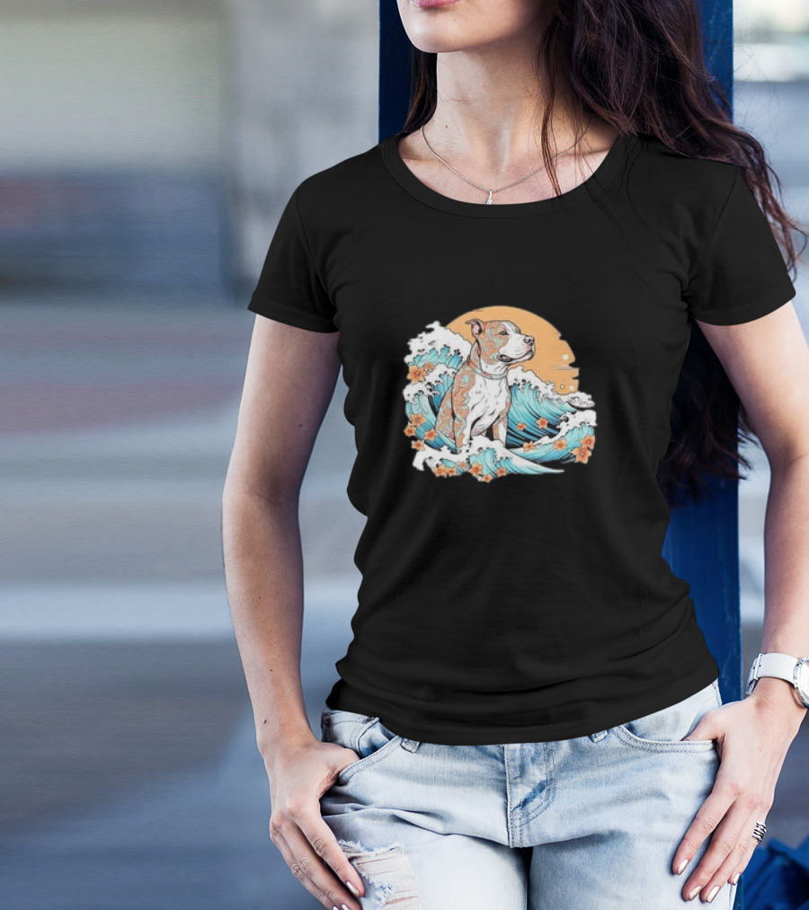 Summer Retro Pitbull Mom Dog Mama Beach Vibes Dog Wave T-Shirt