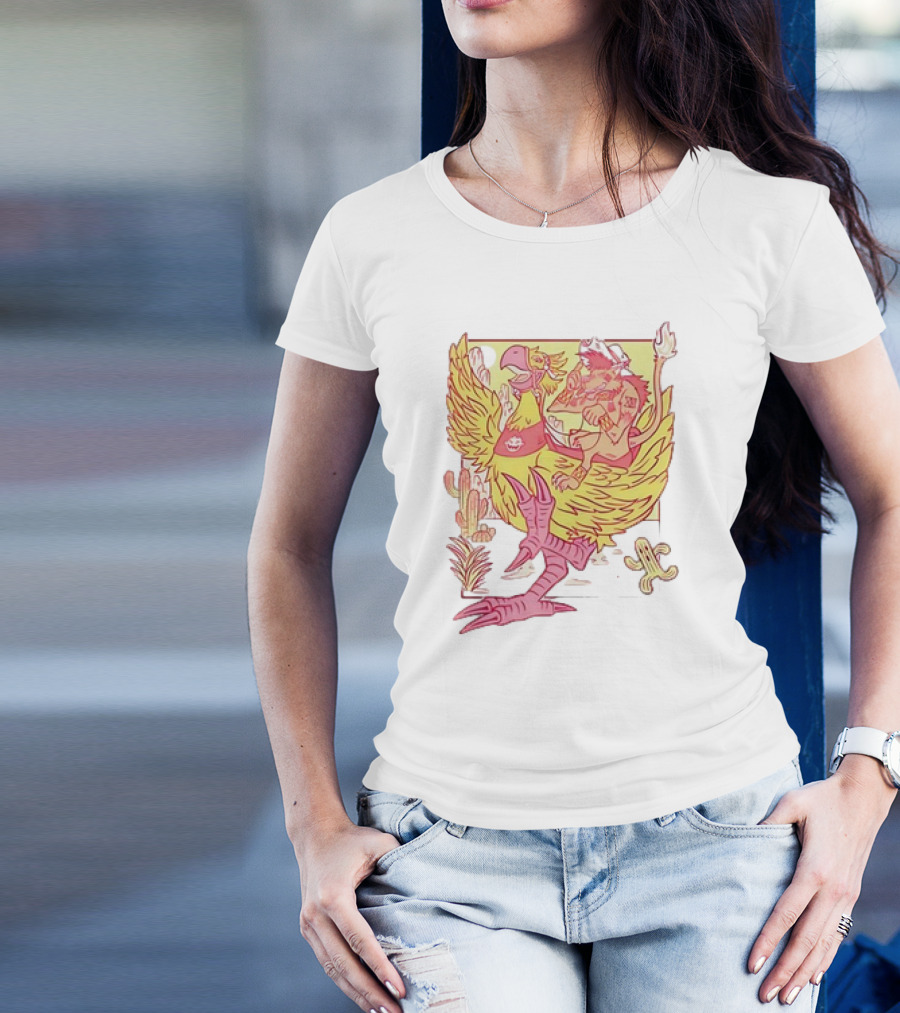 Final Fantasy 7 Red XIII Riding Chocobo Cactus Desert Scene T-Shirt