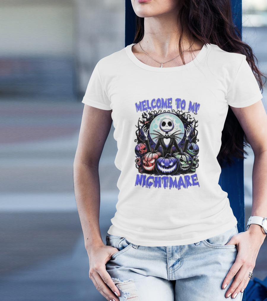 Jack Skellington Welcome To My Nightmare Halloween Pumpkin Moon Scene T-Shirt