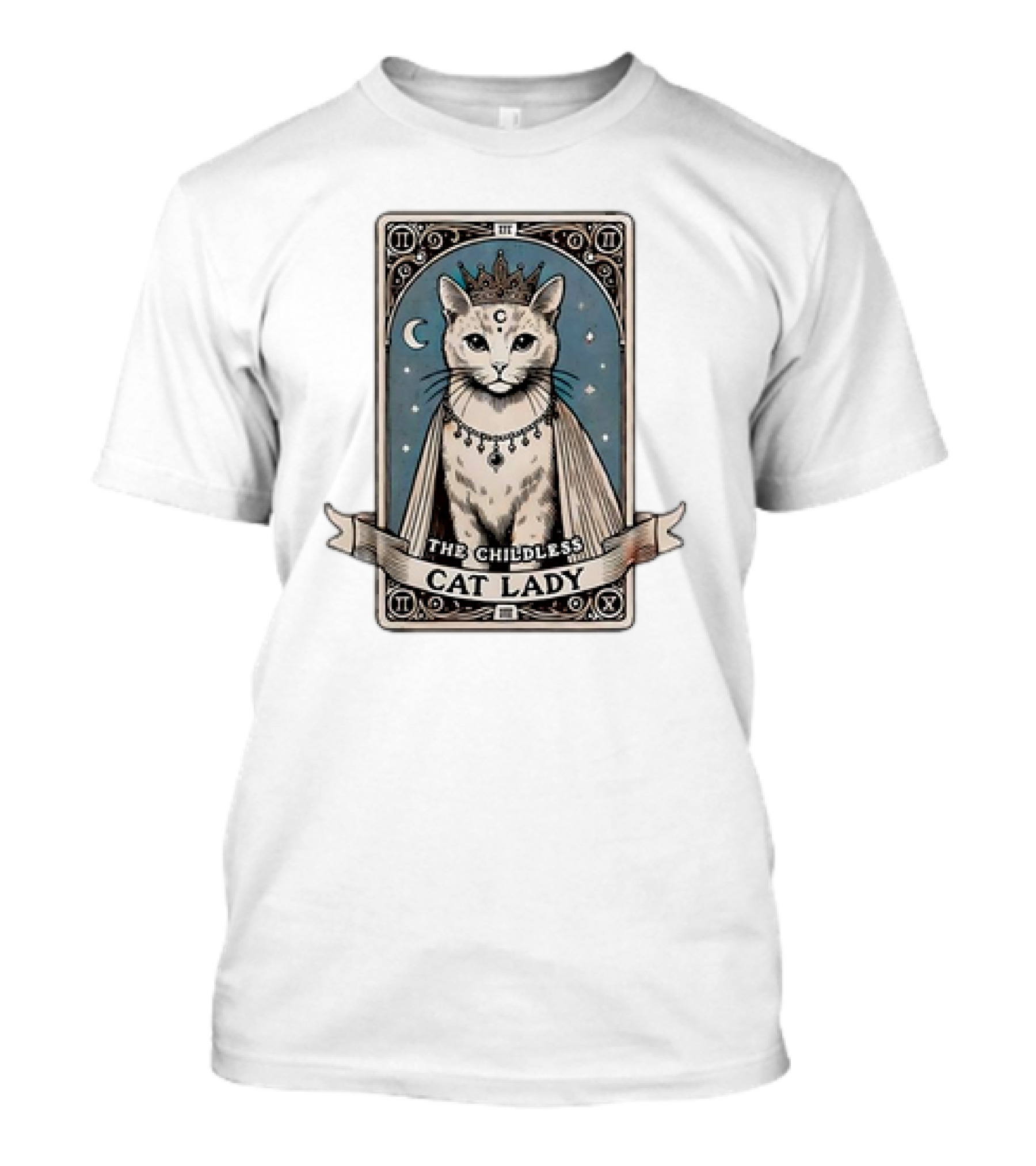 The Childless Cat Lady Tarot Card Moon Stars Crown 2024 Election Kamala Harris T-Shirt