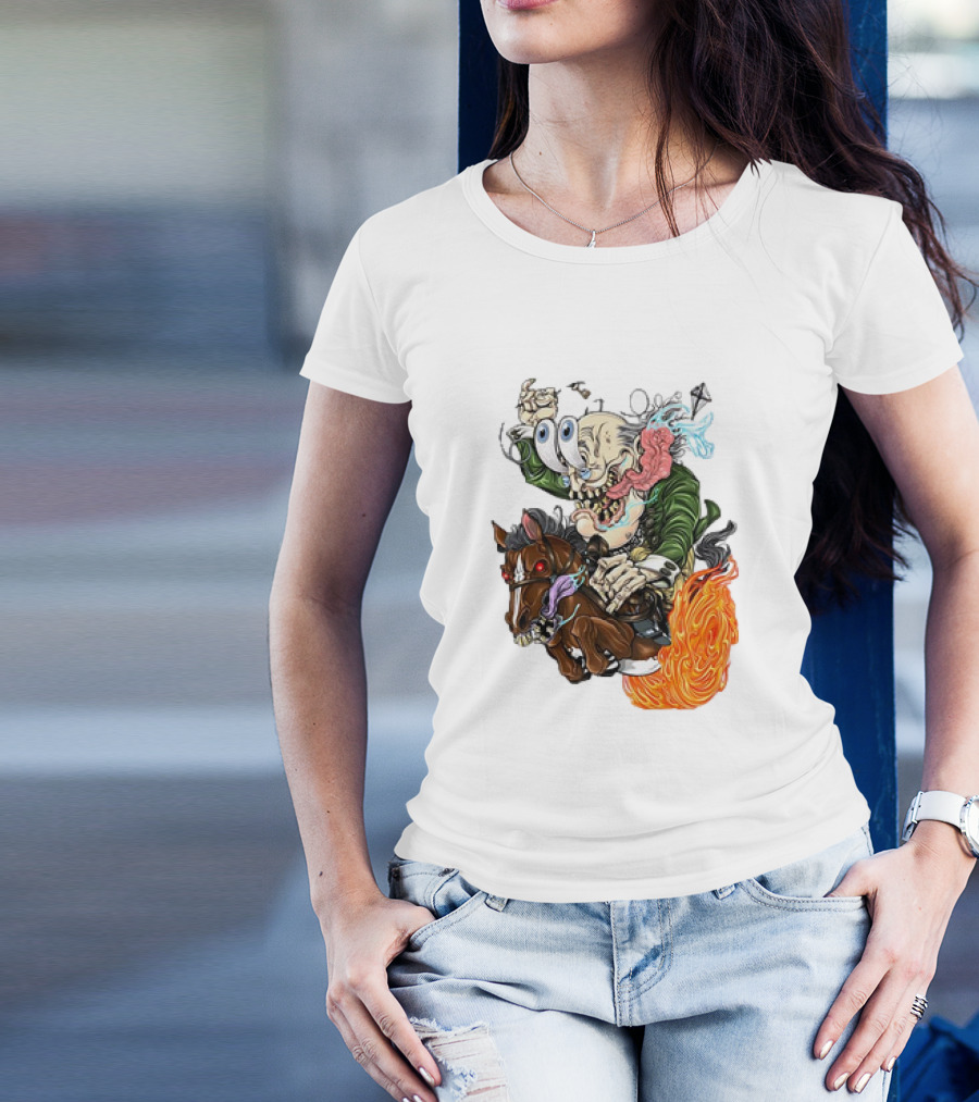 Ben FINKlin Surreal Dual-Eyed Figure On Flame-Engulfed Horse T-Shirt