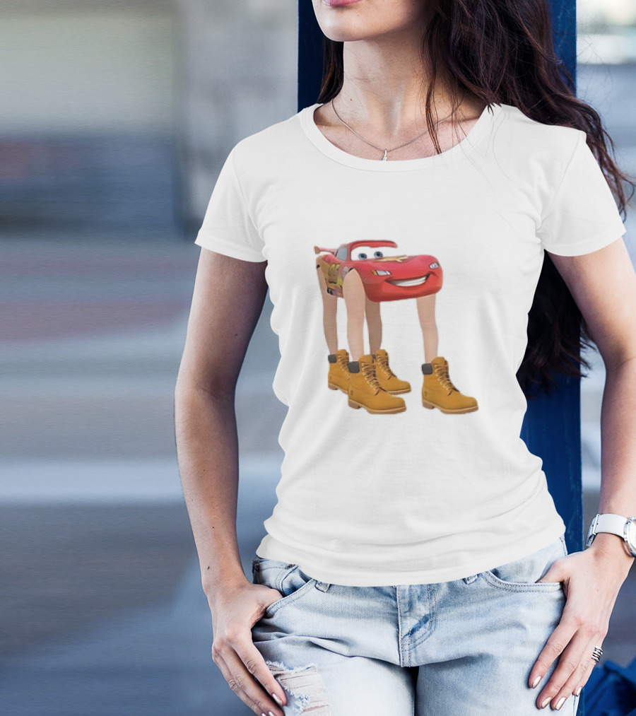 Lightning McQueen With Legs Cartoon Boots T-Shirt