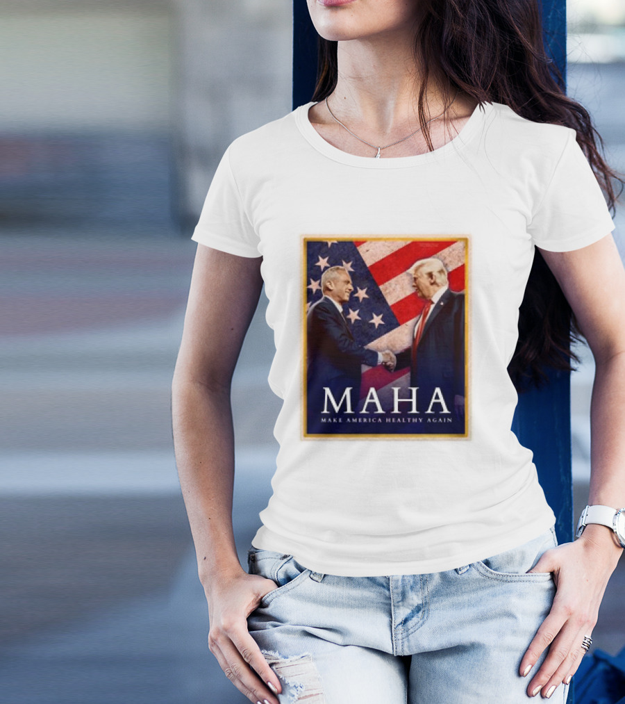 MAHA Make America Healthy Again Trump Kennedy American Flag Background T-Shirt