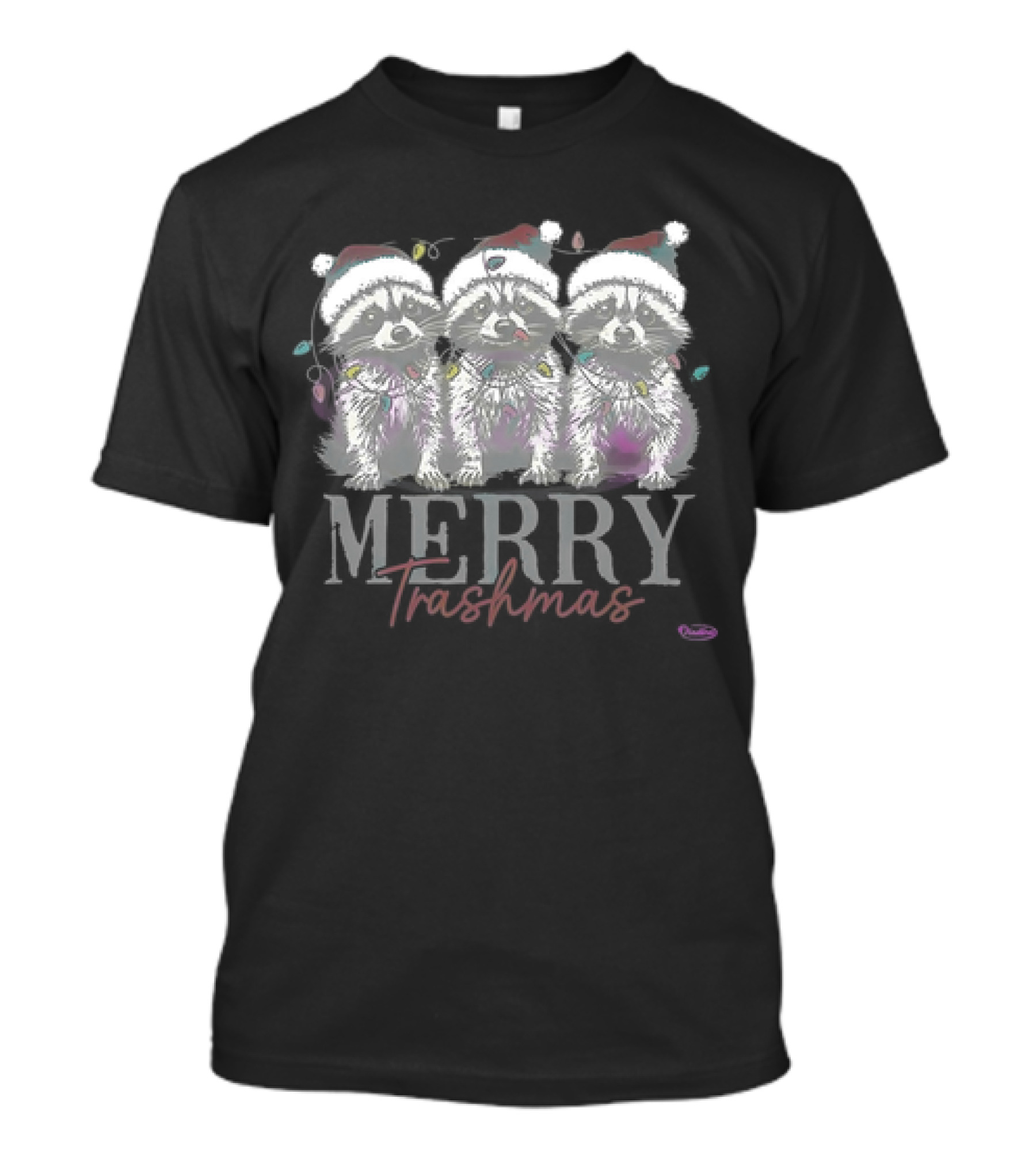 Merry Trashmas Christmas Raccoons Santa Hats Holiday Lights T-Shirt