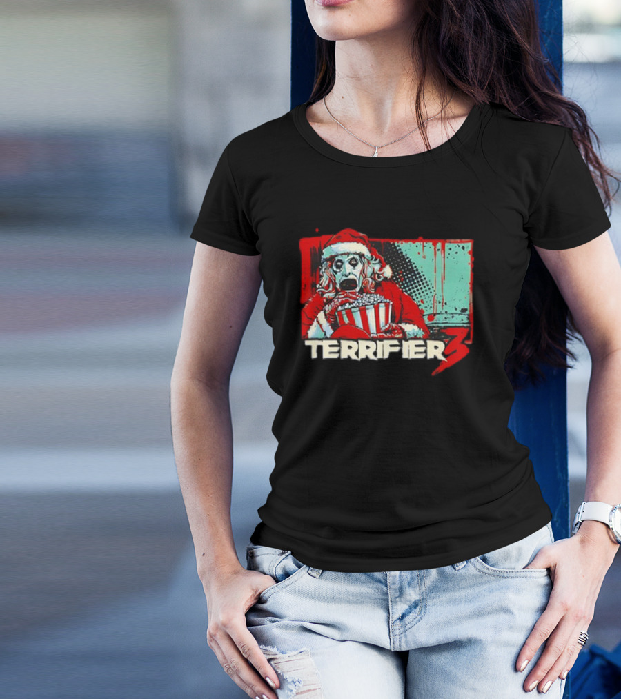Terrifier 3 Santa Popcorn Horror Scene T-Shirt