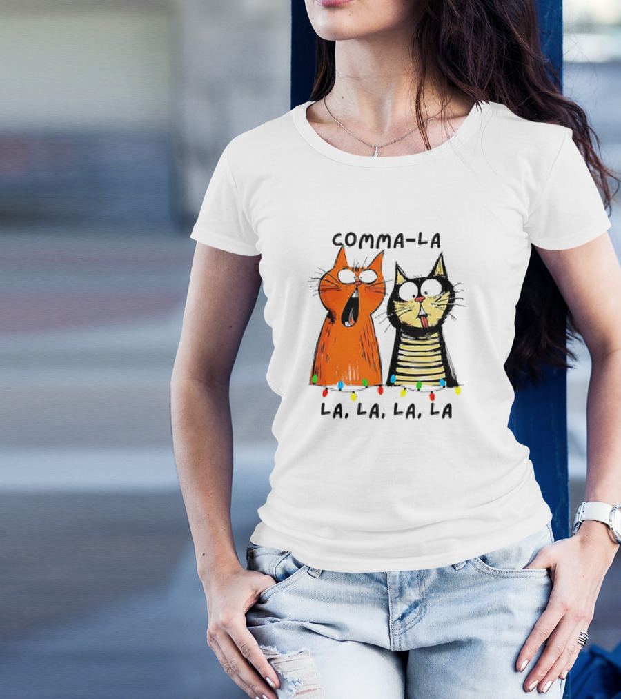 Comma-la La, La, La, La Kamala Funny Cats Christmas Election T-Shirt