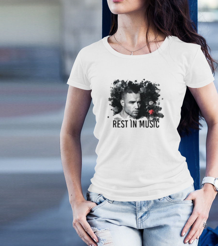 Liam Payne Rest In Music Portrait With Artistic Black And Red Accents T-Shirt