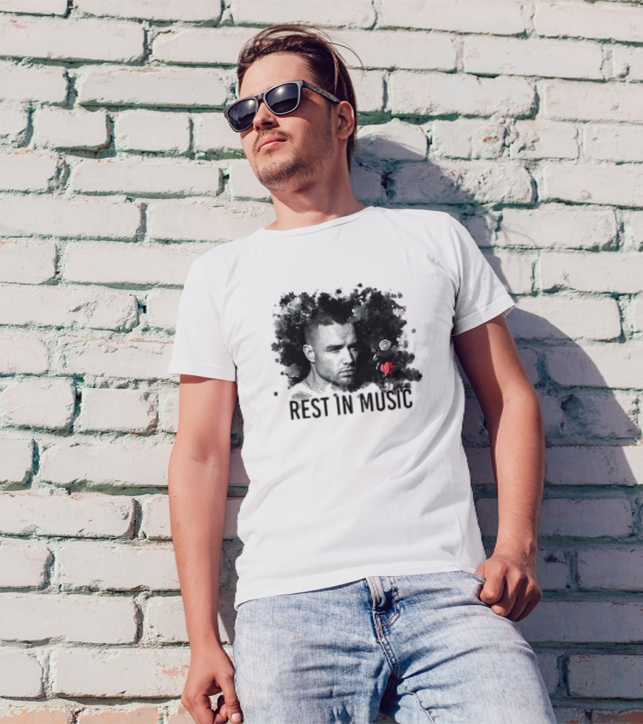 Liam Payne Rest In Music Portrait With Artistic Black And Red Accents T-Shirt