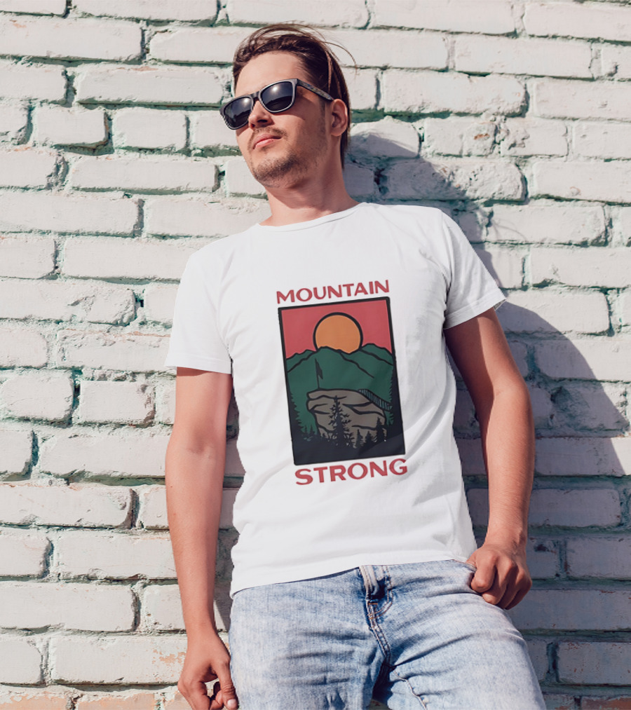Mountain Strong Sunset Over Ridge With Flag T-Shirt