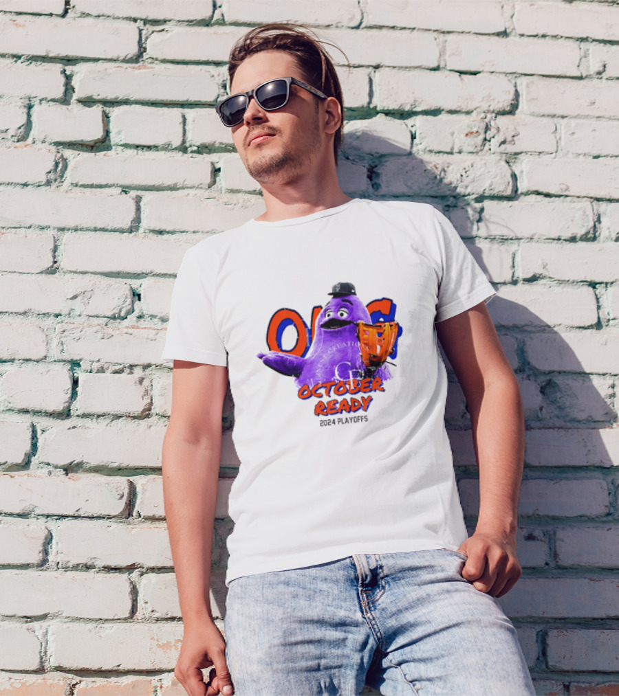 New York Mets October Ready 2024 Playoffs Grimace Baseball T-Shirt