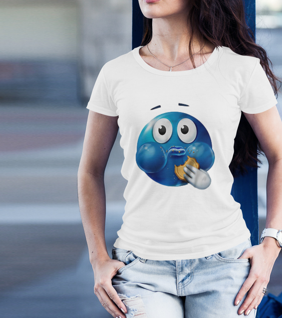 Blue Emoji With Cookie Meme T-Shirt