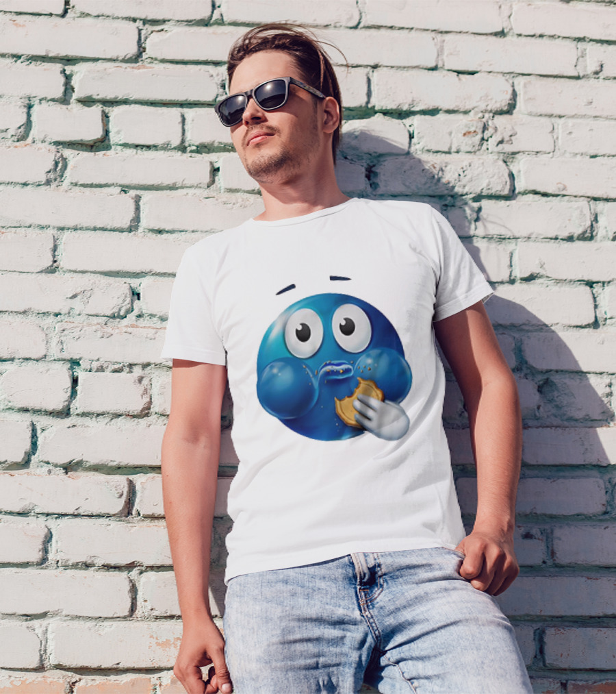 Blue Emoji With Cookie Meme T-Shirt