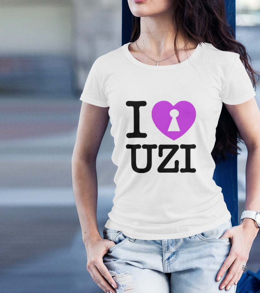 I Heart Uzi Keyhole Symbol In Purple T-Shirt