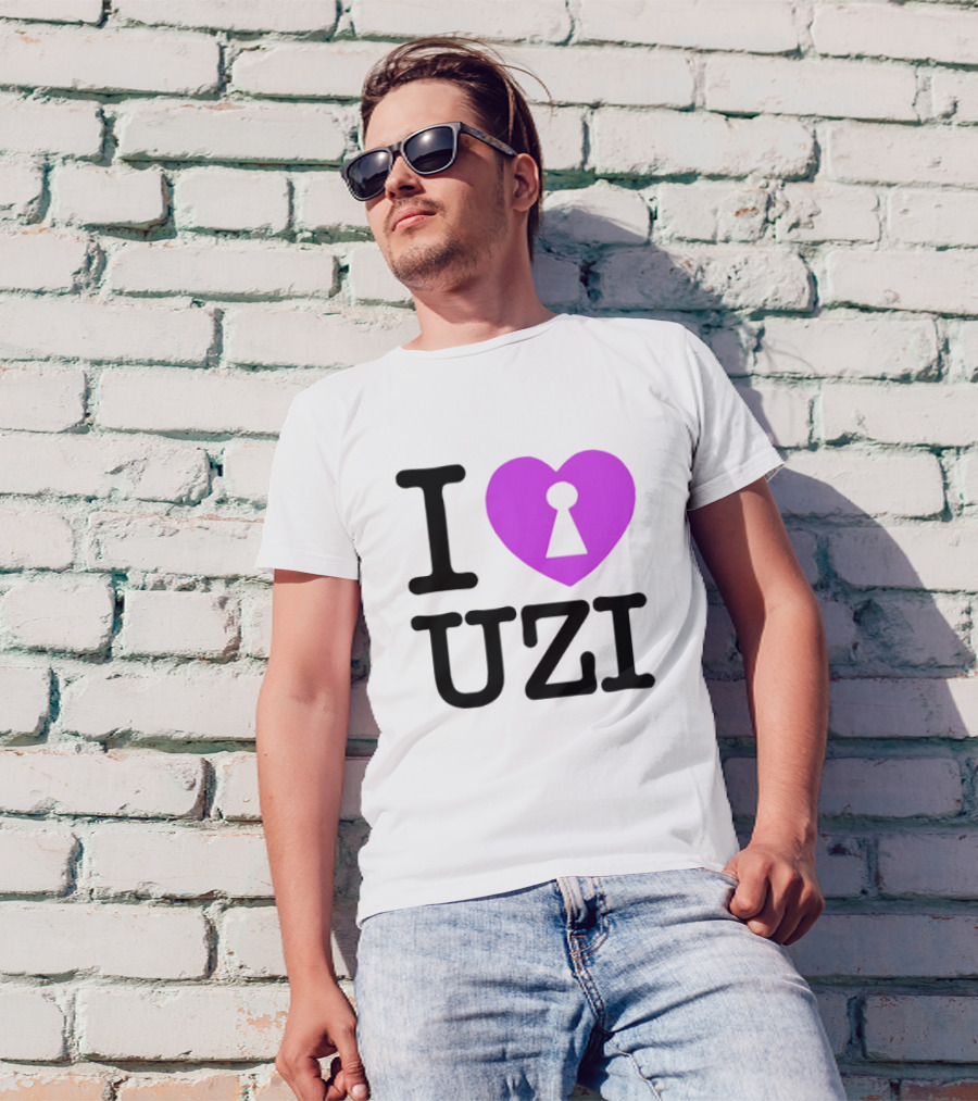 I Heart Uzi Keyhole Symbol In Purple T-Shirt