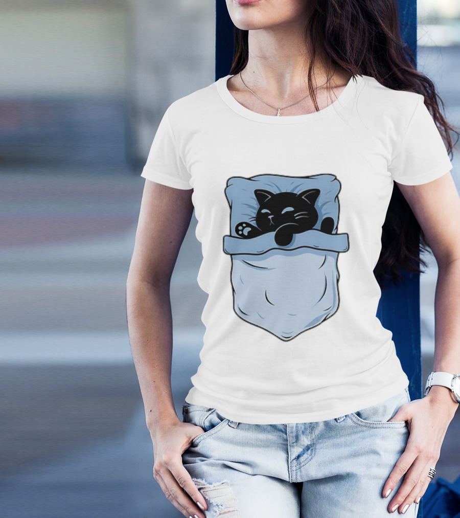 Pocket Nap Sleeping Cat Cuteness Cozy In Your Pocket T-Shirt