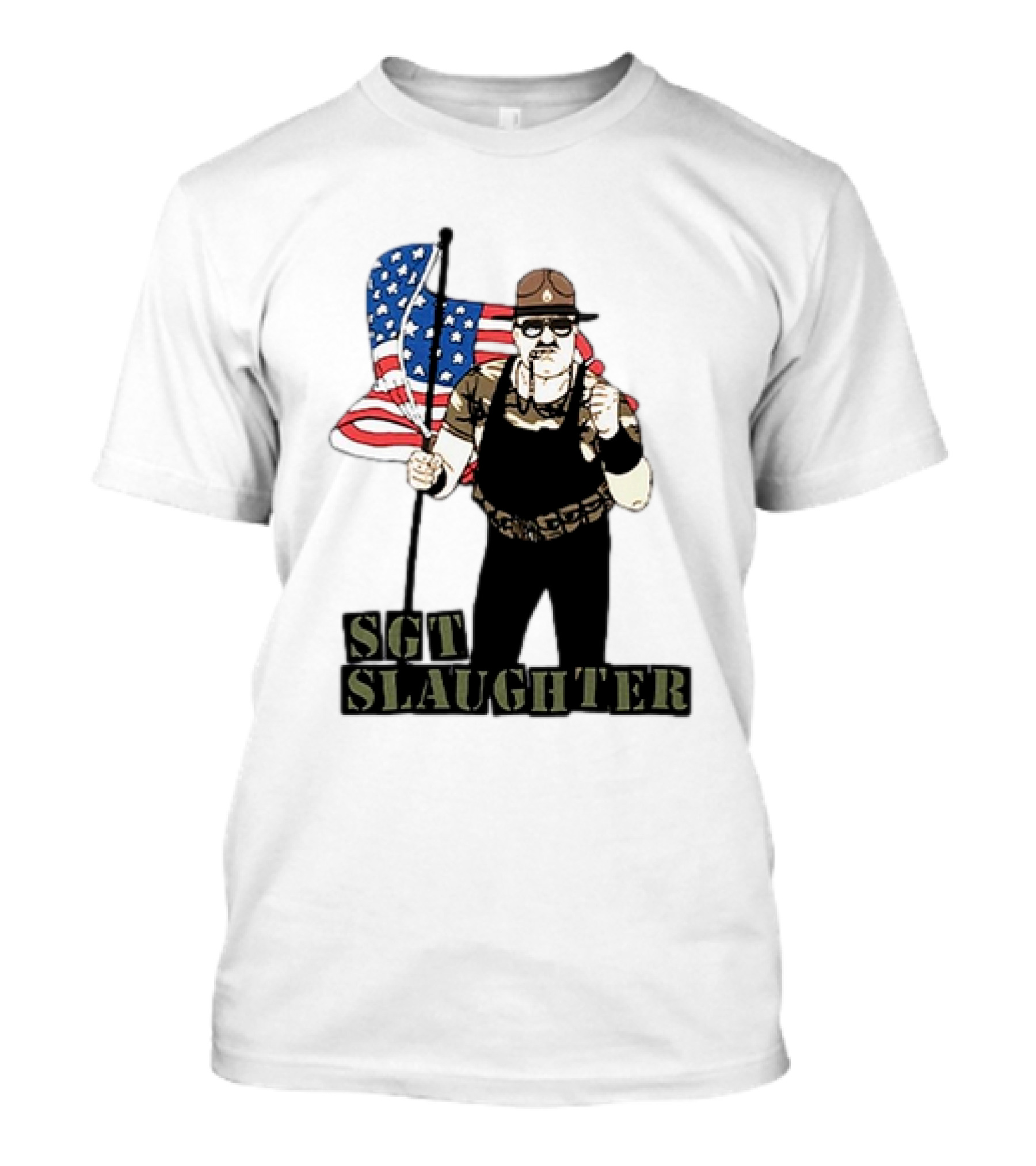 SGT Slaughter Holding American Flag Iconic Wrestling Figure T-Shirt