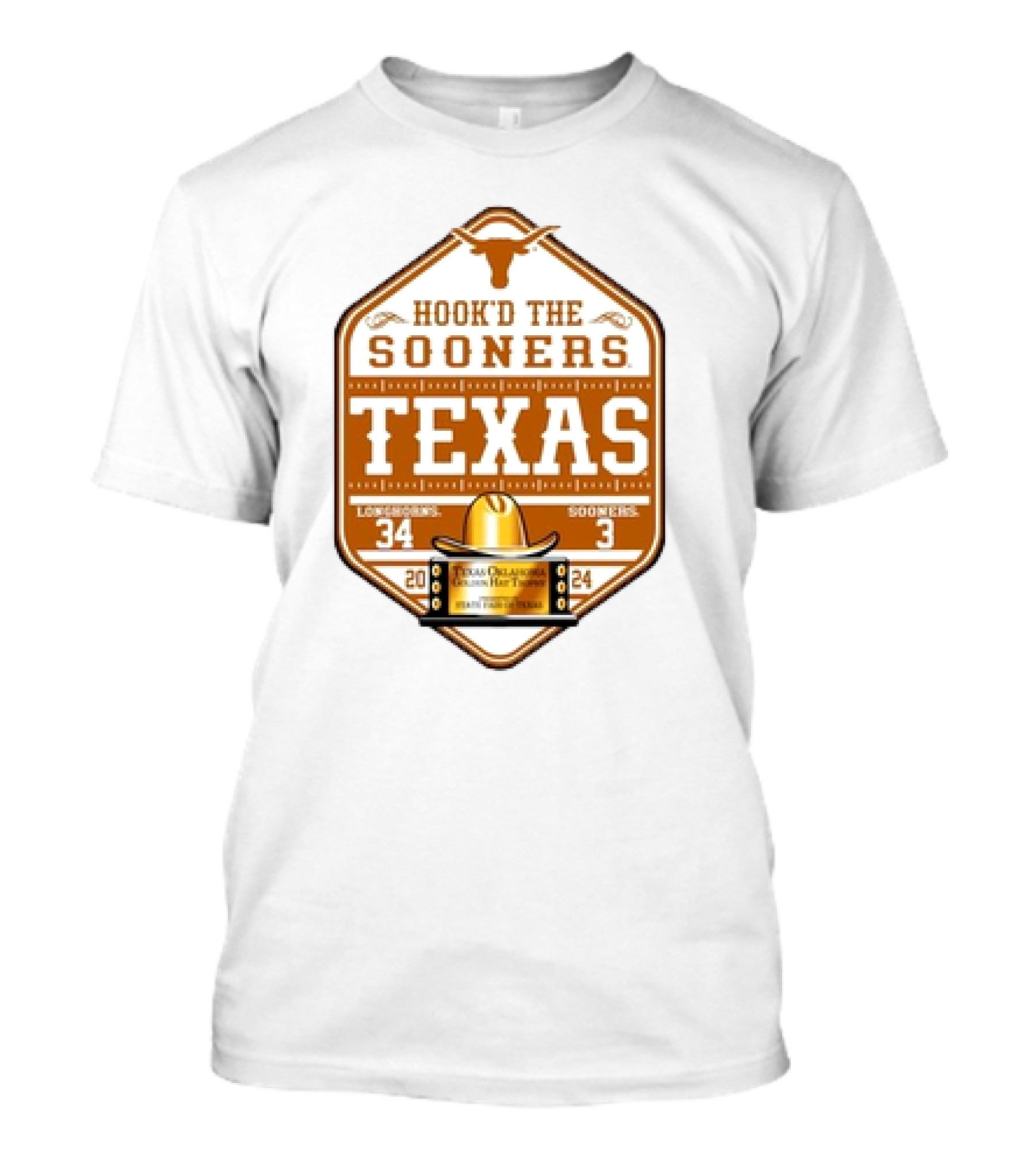 Texas Longhorns Hook'd The Sooners 2024 Red River Rivalry Score 34-3 T-Shirt