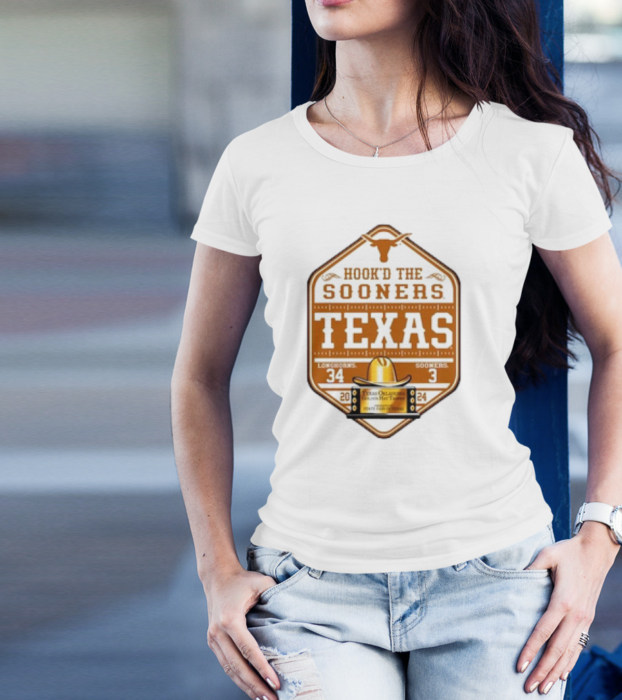 Texas Longhorns Hook'd The Sooners 2024 Red River Rivalry Score 34-3 T-Shirt