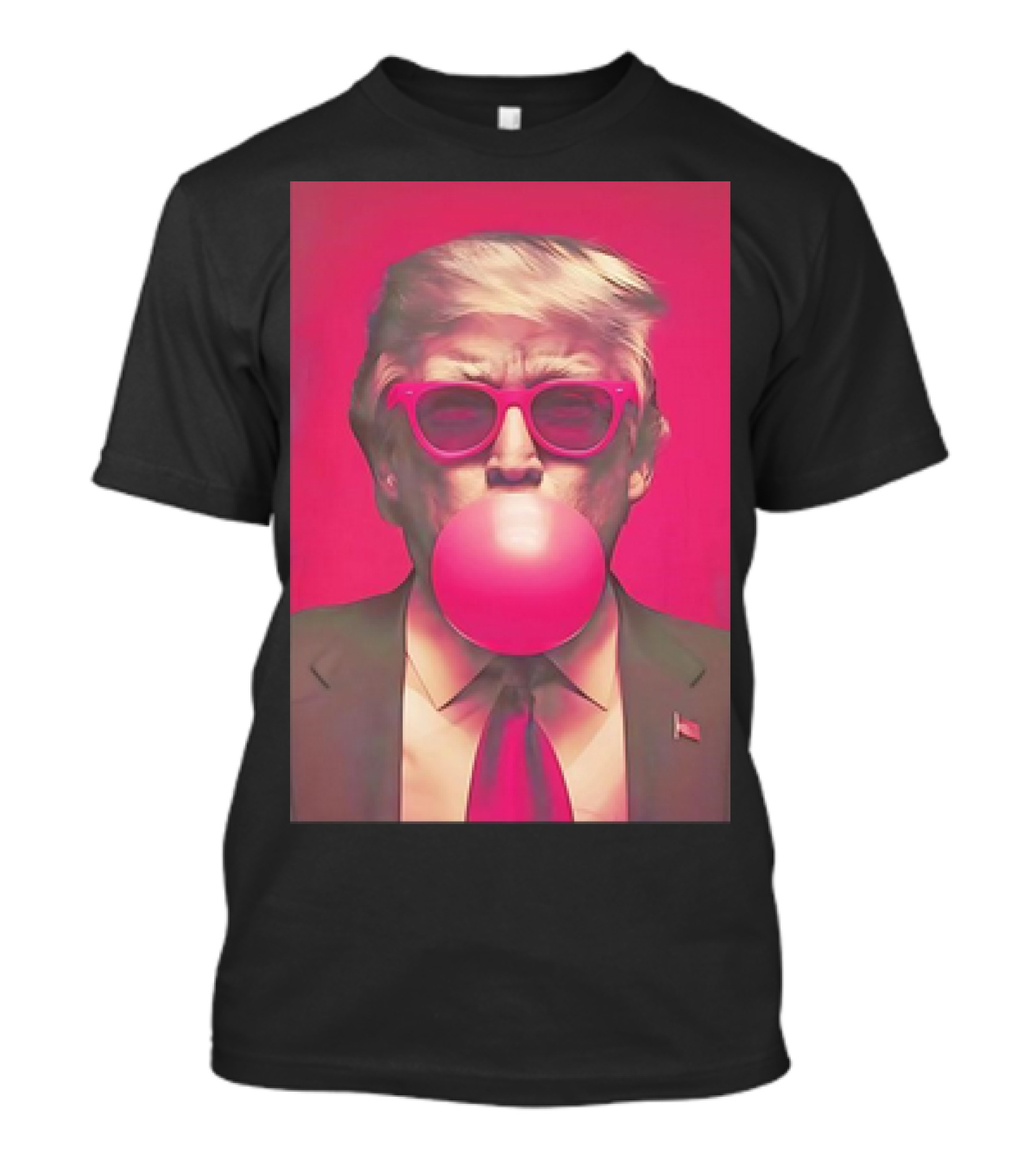 Trump Wearing Pink Sunglasses Blowing Bubble Gum Pop Art T-Shirt