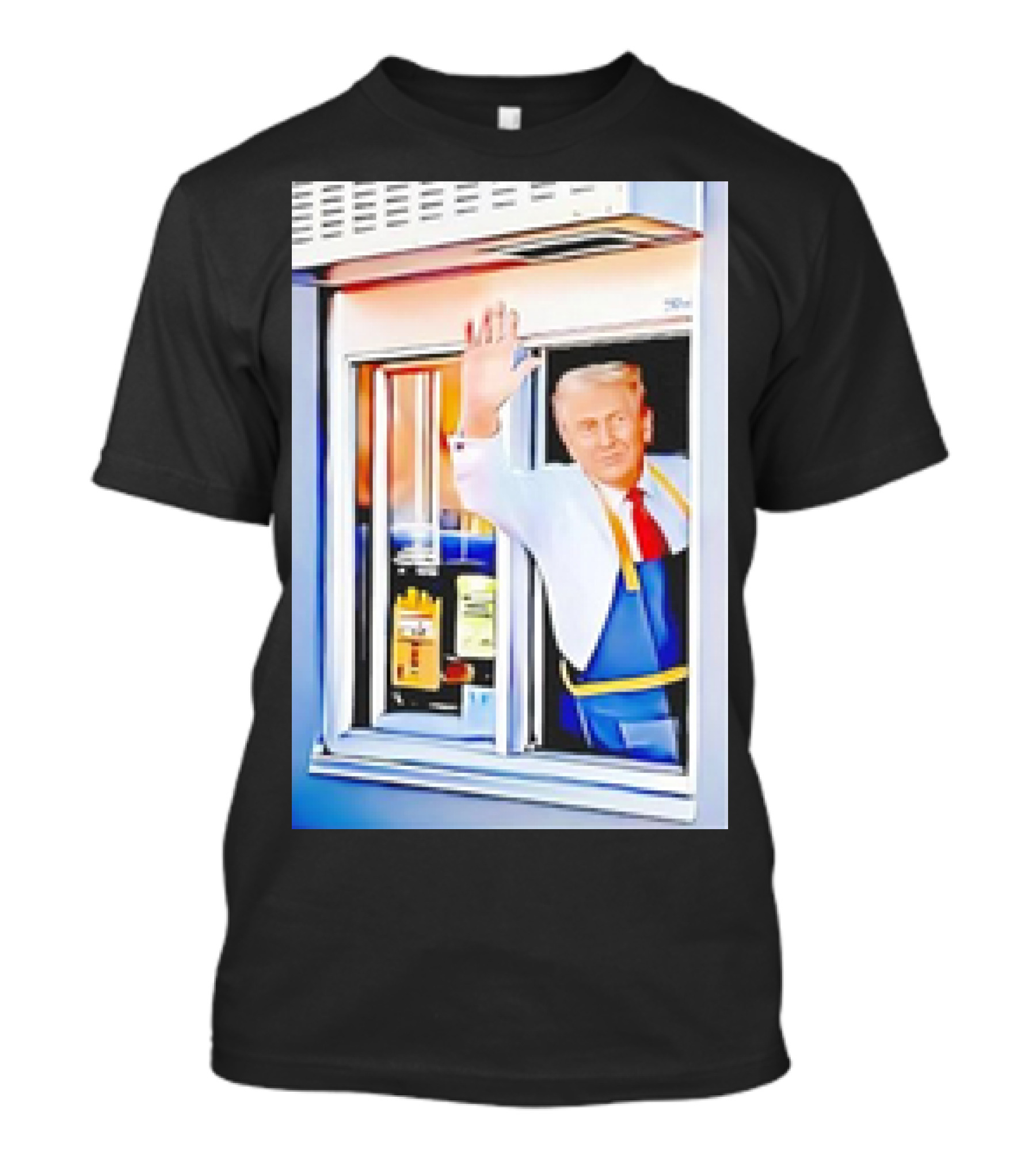 Trump Fried Chicken Wave Funny Donald Trump Working Fast Food Drive Thru T-Shirt