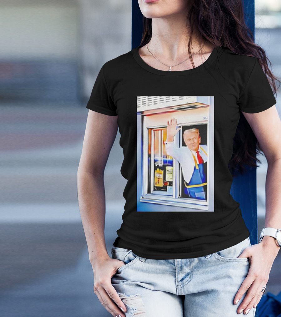 Trump Fried Chicken Wave Funny Donald Trump Working Fast Food Drive Thru T-Shirt