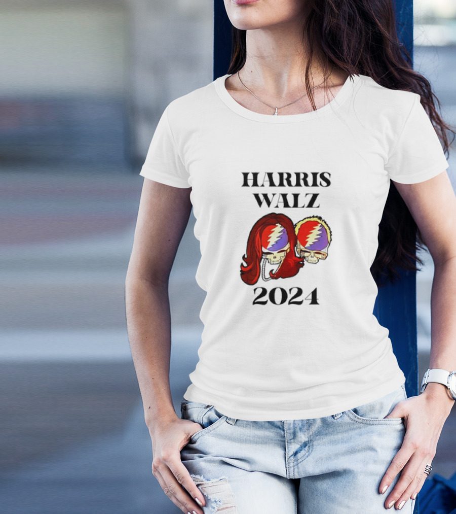 Harris Walz 2024 Grateful Dead Skulls With Lightning Bolt Headbands T-Shirt