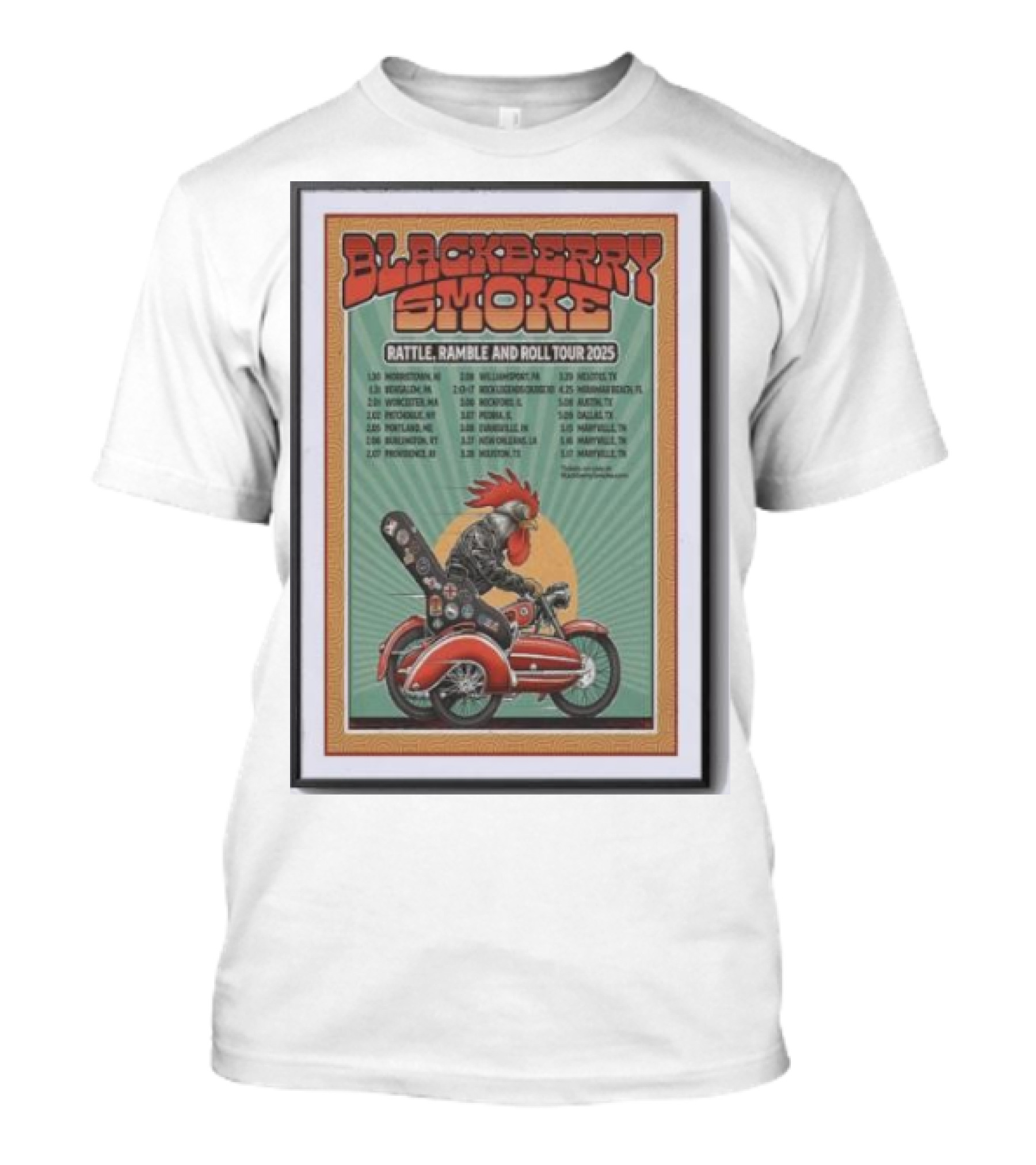 Blackberry Smoke Rattle Ramble And Roll Tour 2025 Rooster Motorcycle T-Shirt