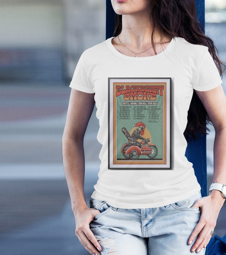 Blackberry Smoke Rattle Ramble And Roll Tour 2025 Rooster Motorcycle T-Shirt