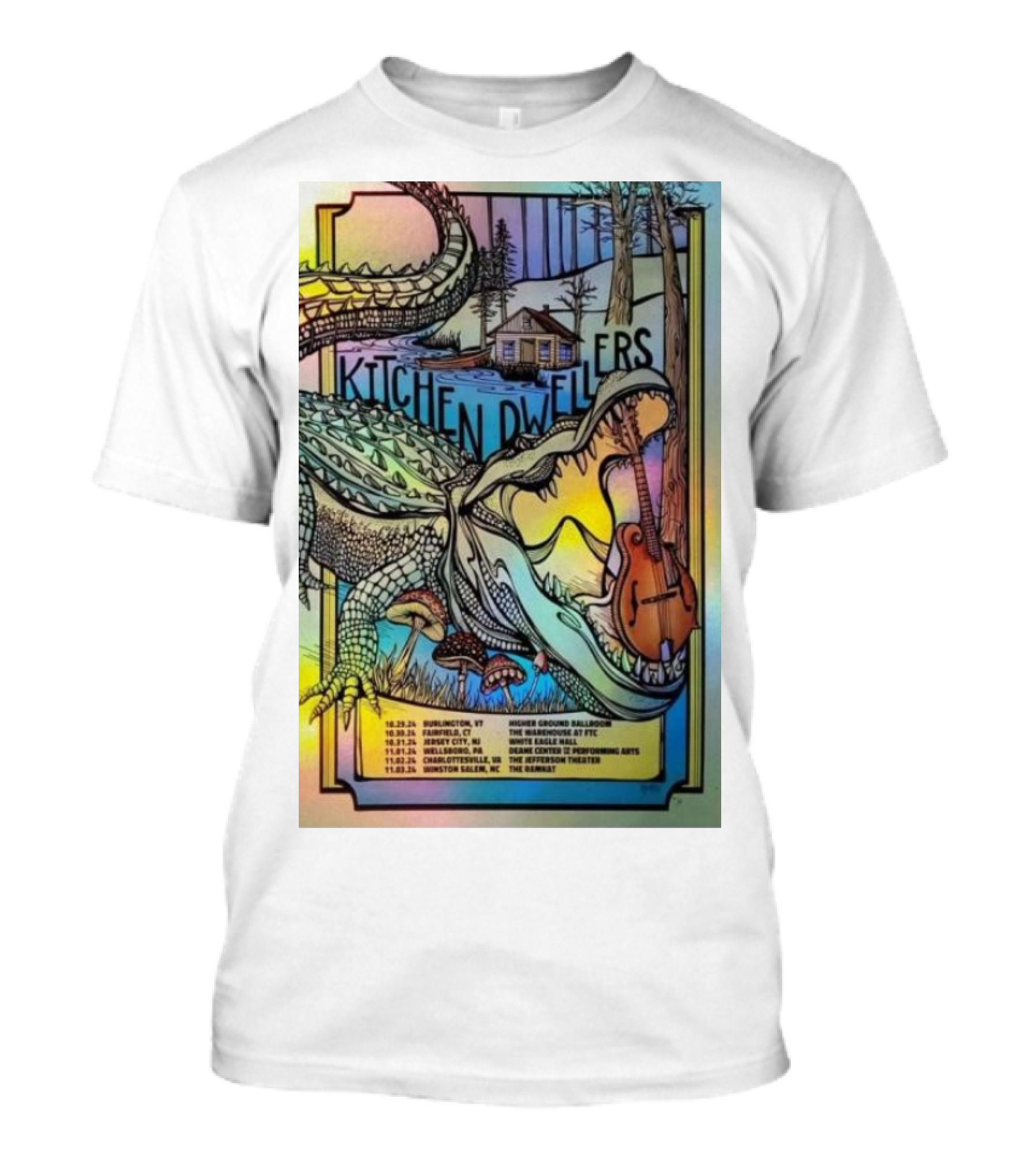 Kitchen Dwellers Fall 2024 Tour Alligator Cabin Scene With Guitar T-Shirt