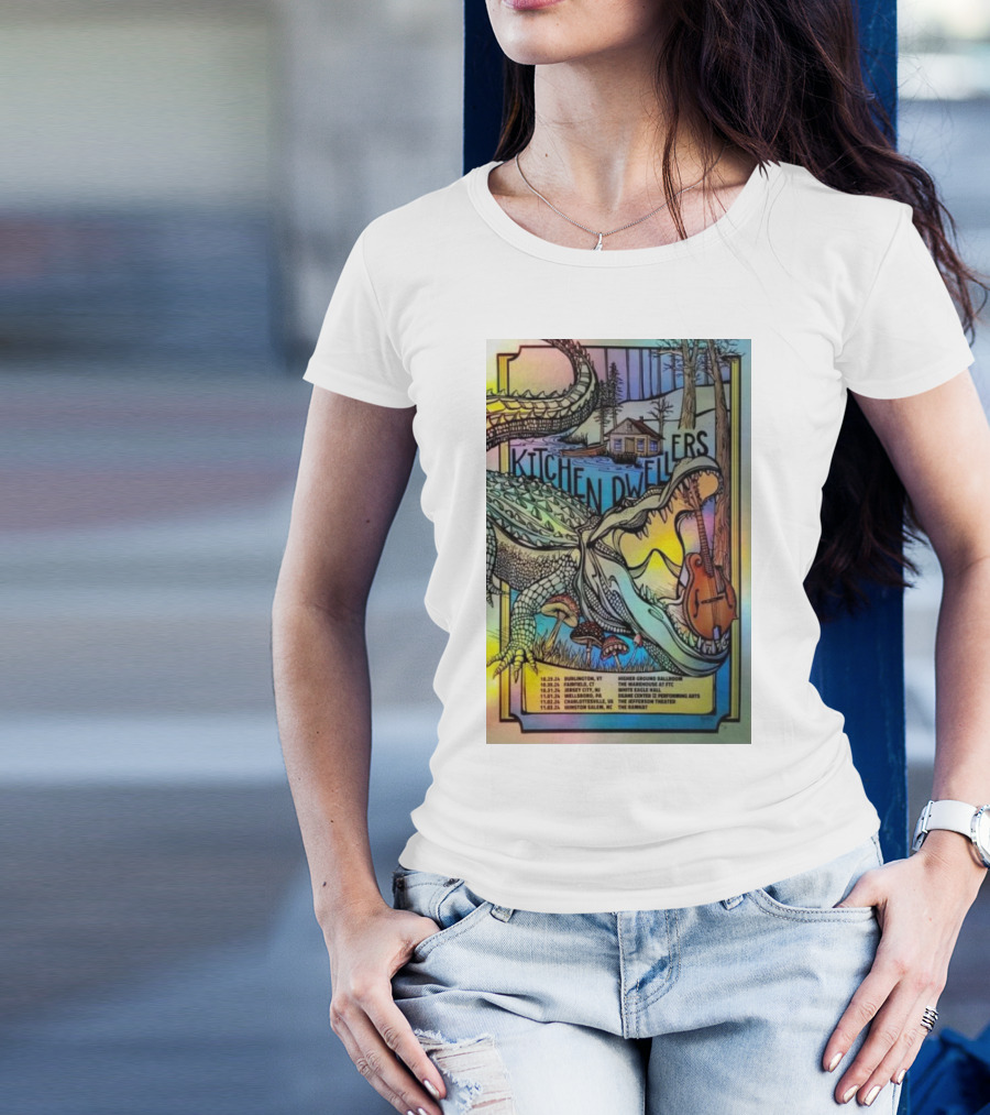 Kitchen Dwellers Fall 2024 Tour Alligator Cabin Scene With Guitar T-Shirt
