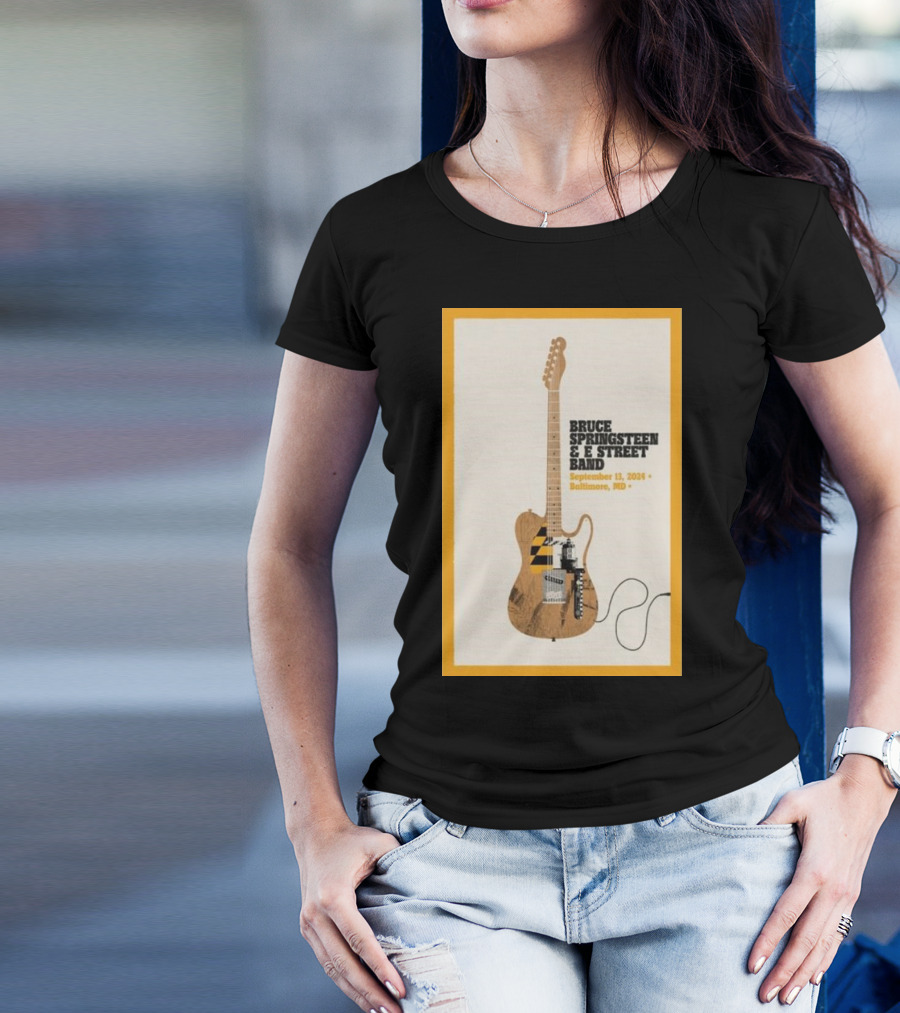 Bruce Springsteen E Street Band Baltimore September 13 2024 Tour Guitar Maryland Flag T-Shirt