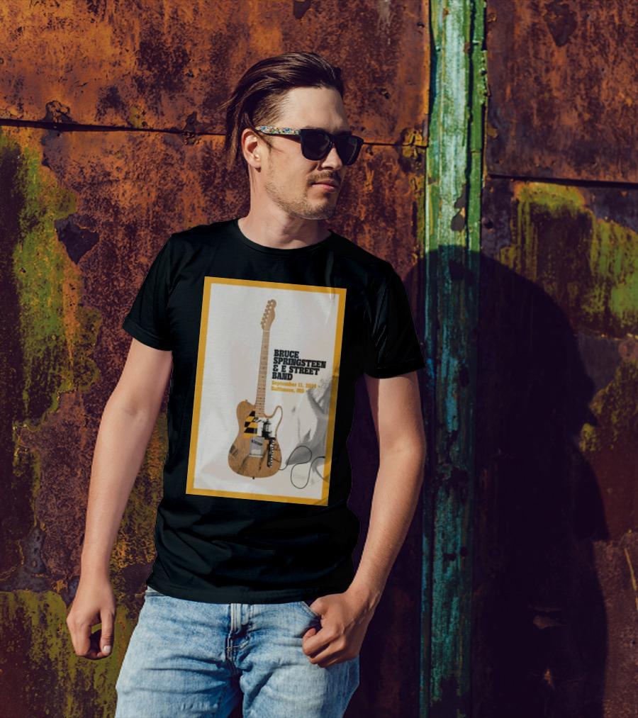 Bruce Springsteen E Street Band Baltimore September 13 2024 Tour Guitar Maryland Flag T-Shirt