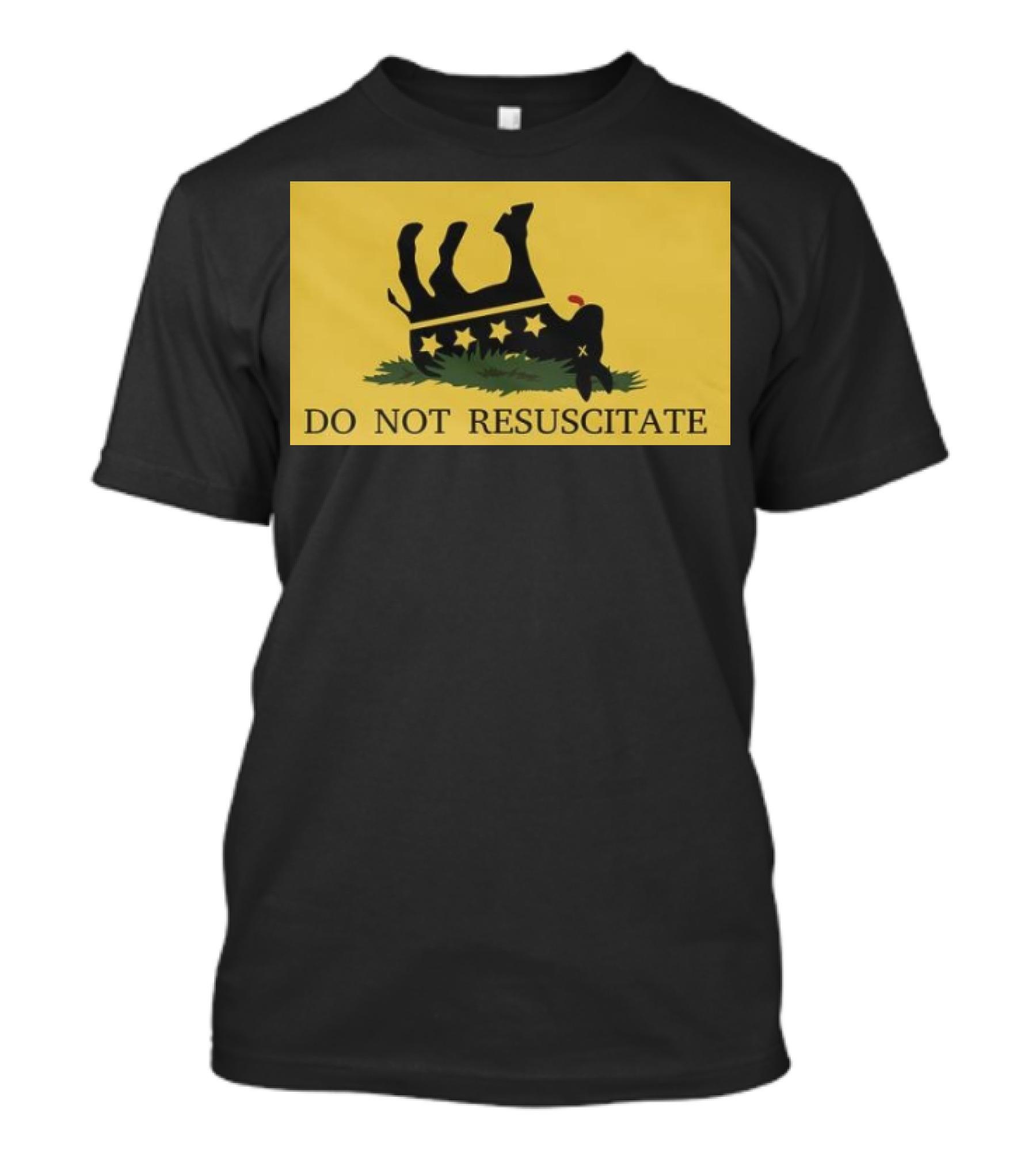 Do Not Resuscitate Black Donkey Flag With Stars And Yellow Background T-Shirt